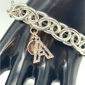 Liz Claiborne Initial “A” Silver Tone Stretch Link Bangle Bracelet